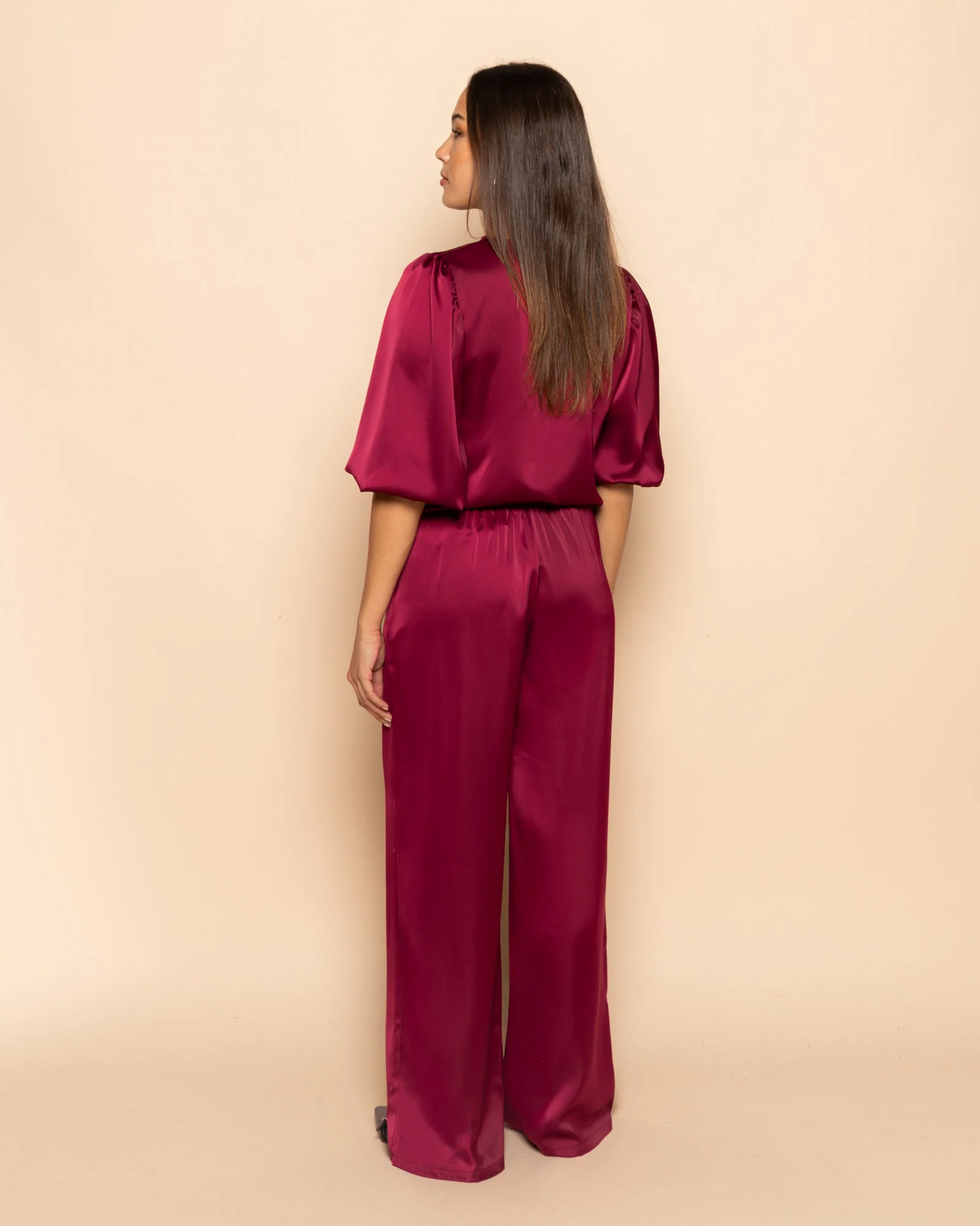 JULIE SATIN PANTALON BORDEAUX - Image 3